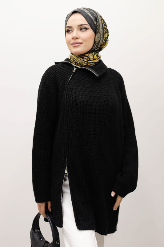Fermuar Detaylı Triko Tunik TSD250254 Siyah - 1