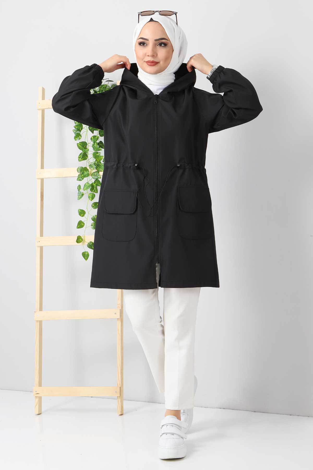Tesettür Dünyası - Zippered Short Coat TSD211210 Black