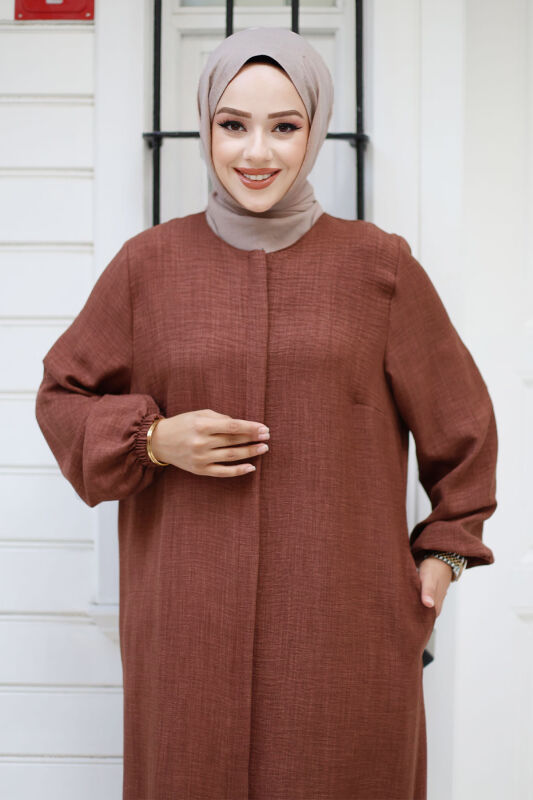 Fermuarlı Tesettür Kap TSD240817 Kahverengi - Tesettür Dünyası (1)