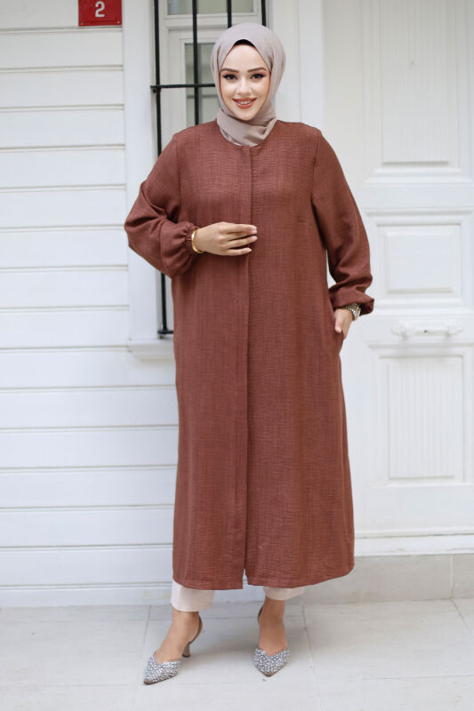 Fermuarlı Tesettür Kap TSD240817 Kahverengi - Tesettür Dünyası