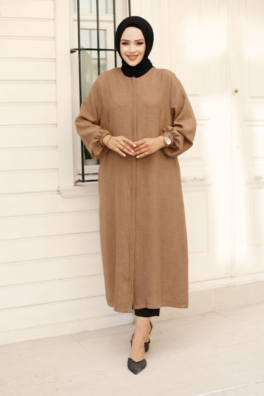 Fermuarlı Tesettür Kap TSD240817 Vizon - Tesettür Dünyası