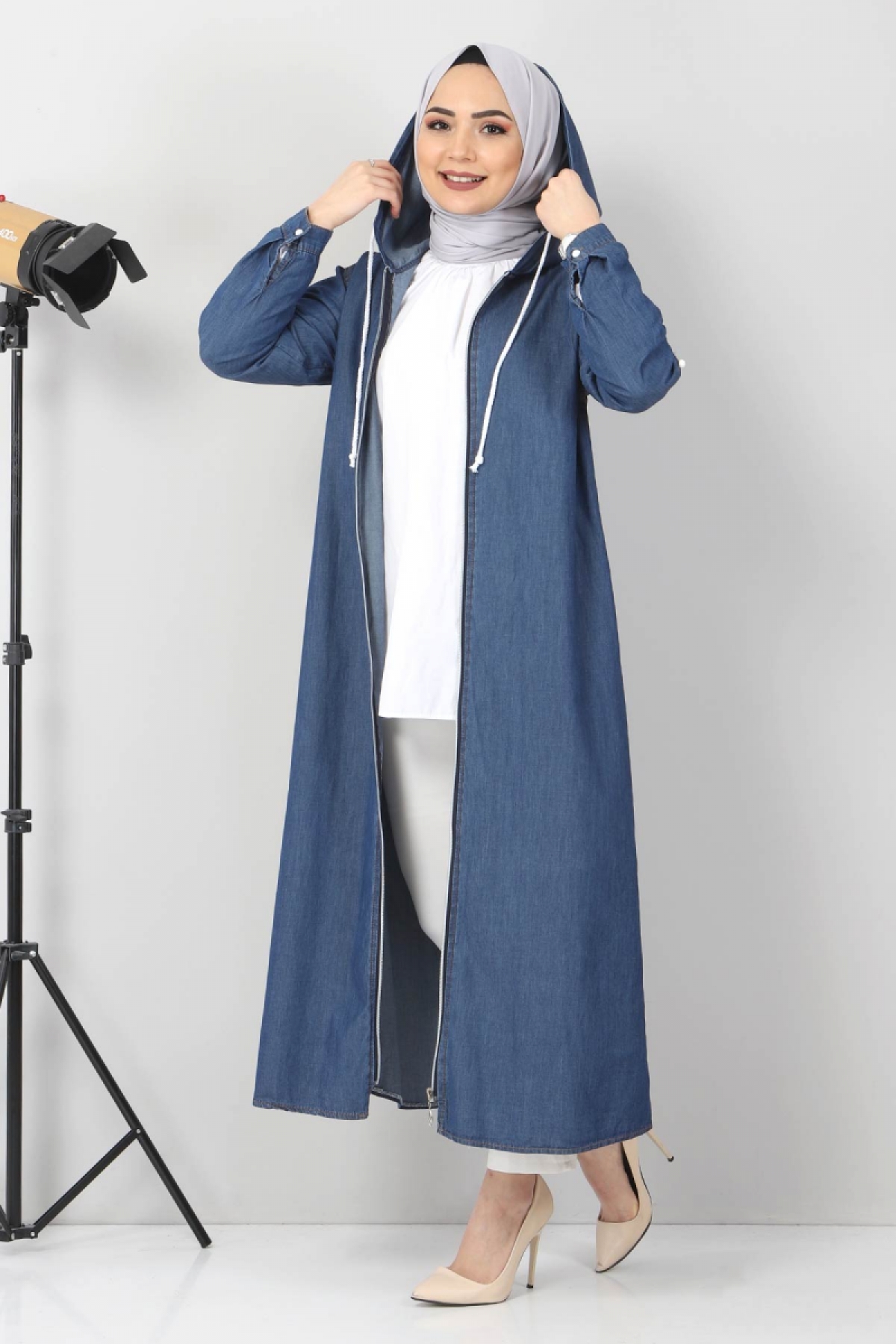 Tesettür Dünyası - Zippered Hijab Jeans Coat TSD18202 Dark Blue
