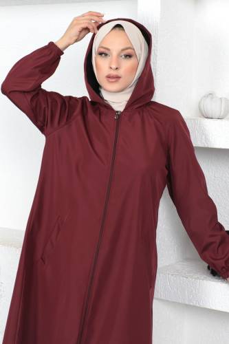 Fermuarlı Trençkot TSD230403 Bordo - Tesettür Dünyası (1)