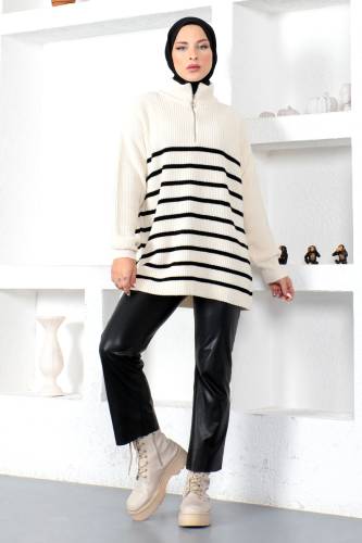 Fermuarlı Triko Tunik TSD230219 Bej 