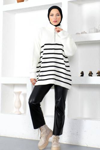 Fermuarlı Triko Tunik TSD230219 Ekru 