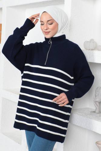 Fermuarlı Triko Tunik TSD230219 Lacivert 