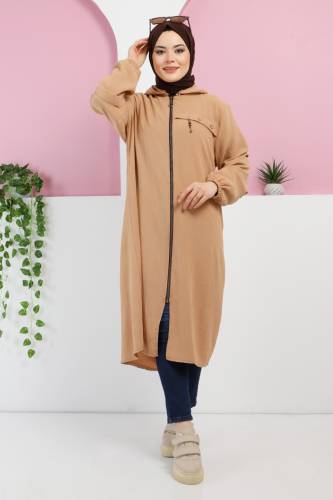 Büyük Beden Fermuarlı Yazlık Kap TSD220319 Camel 