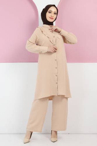 Fırfır Detaylı İkili Takım TSD211223 Bej - Tesettür Dünyası