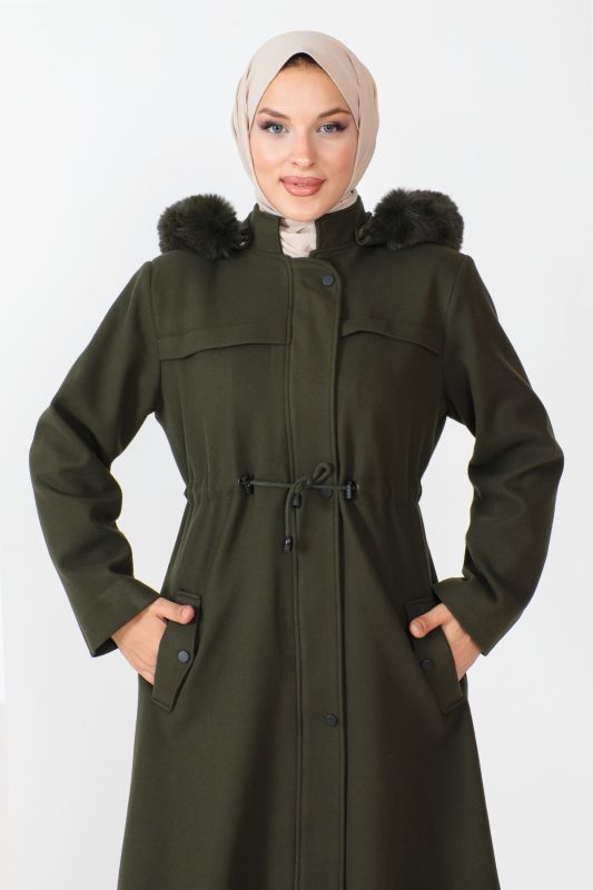Gizli Fermuarlı Kaşe Kaban TSD230805 Haki - Tesettür Dünyası (1)