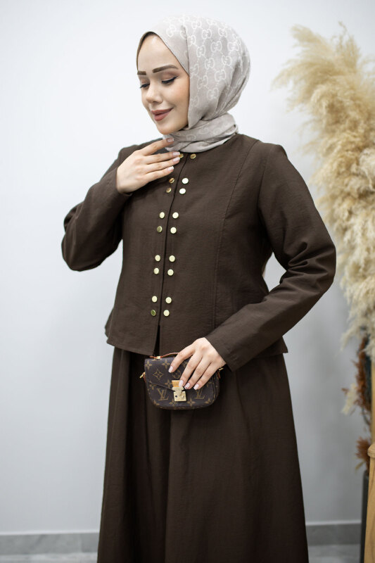 Gold Çıtçıtlı Etekli Takım TSD260156 Kahverengi - TESETTÜR DÜNYASI (1)