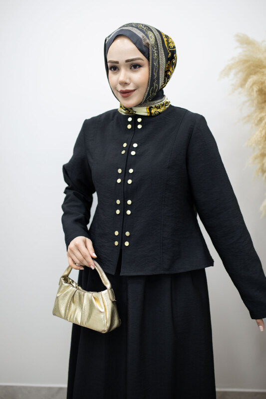 Gold Çıtçıtlı Etekli Takım TSD260156 Siyah - Tesettür Dünyası (1)