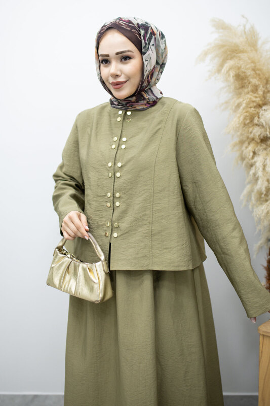 Gold Çıtçıtlı Etekli Takım TSD260156 Yeşil - Tesettür Dünyası (1)
