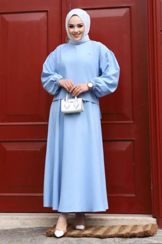 Gonca Broş Detaylı Etekli Takım TSD231204 Bebe Mavisi 