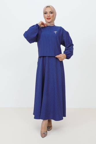 Gonca Broş Detaylı Etekli Takım TSD231204 Saks Mavisi 
