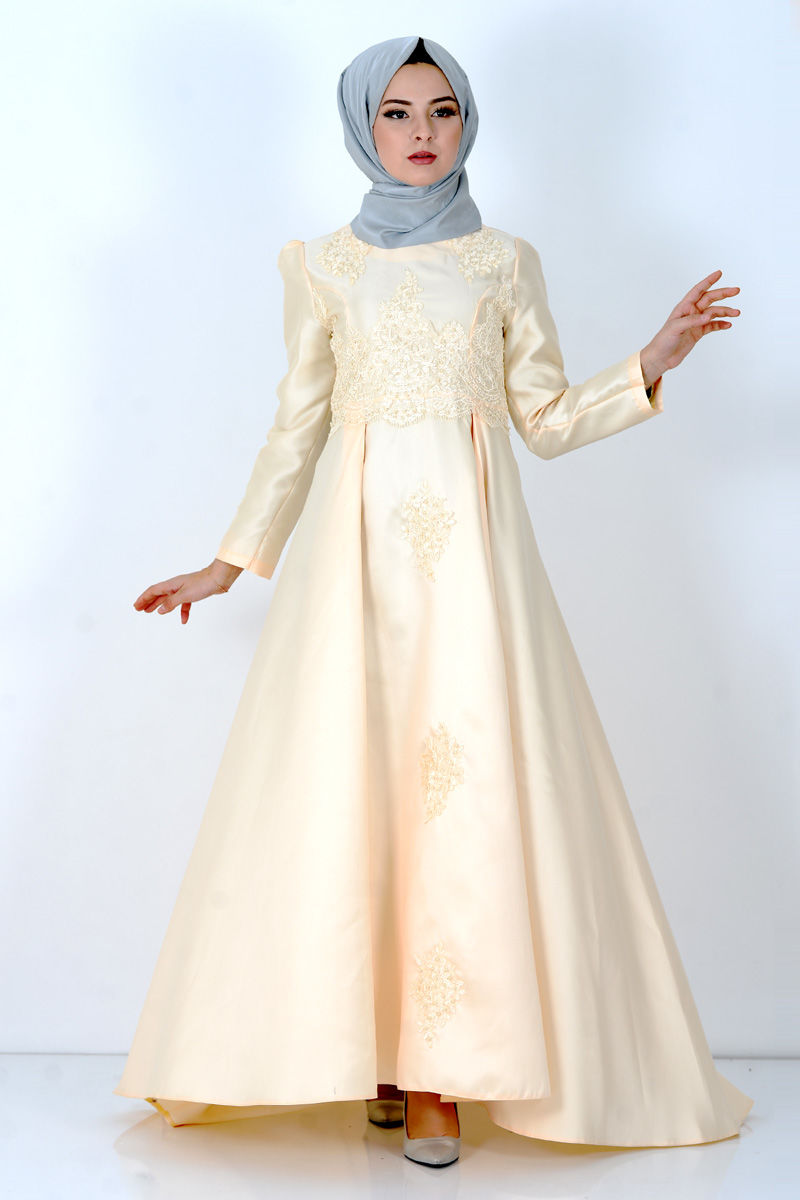 Tesettür Dünyası - Guipure Detailed Hijab Evening Dress TSD8619 Salmon