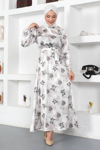 Gül Desenli Elbise TSD230425 Vizon 