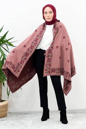 Gül Desenli Triko Omuz Şalı TSD220922 Gül Kurusu 