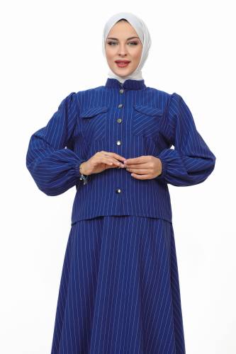 Hira Çizgili Etekli Takım TSD231203 Saks Mavisi - 2