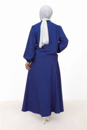 Hira Çizgili Etekli Takım TSD231203 Saks Mavisi - 5