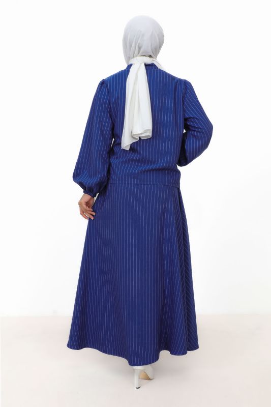 Hira Çizgili Etekli Takım TSD231203 Saks Mavisi - 5