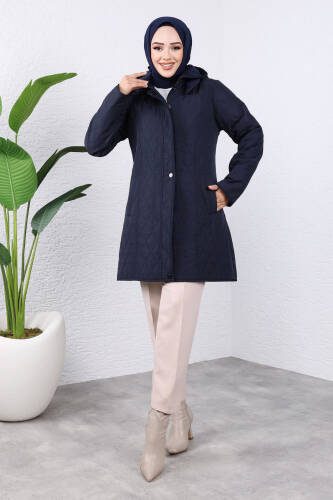 İçi Velbua Kaplı Kapüşonlu Kapitone Mont TSD240934 Lacivert 