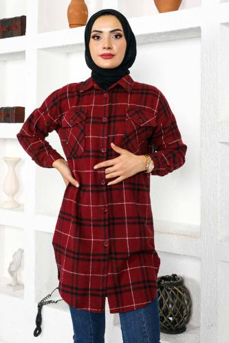 İki Cepli Oduncu Gömlek TSD221016 Bordo 