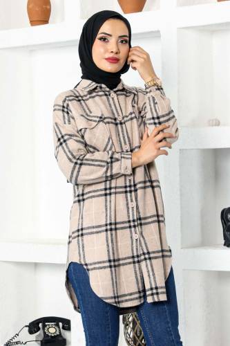 İki Cepli Oduncu Gömlek TSD221016 Vizon 