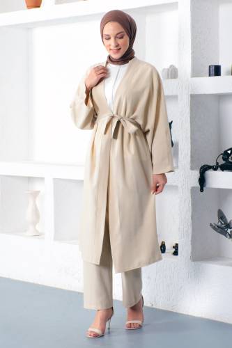 İkili Kimono Takım TSD230106 Bej 