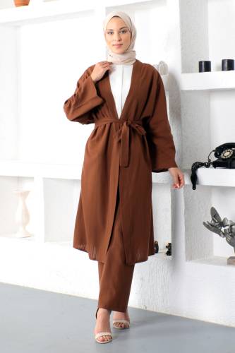 İkili Kimono Takım TSD230106 Kahverengi 