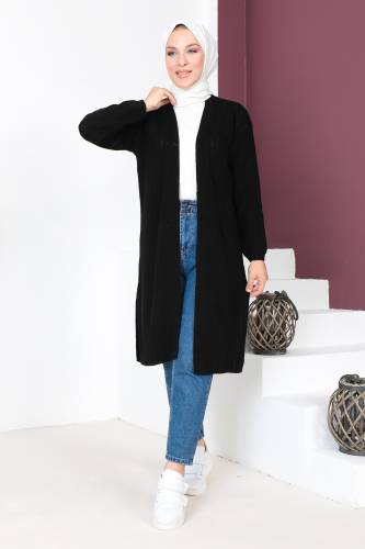 İnce Delikli Triko Hırka TSD230721 Siyah 