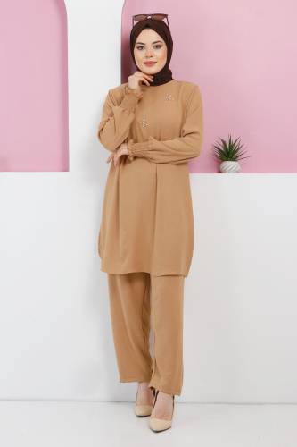 İnci Taşlı İkili Takım TSD220328 Camel 