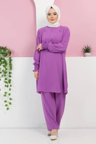 İnci Taşlı İkili Takım TSD220328 Mor 