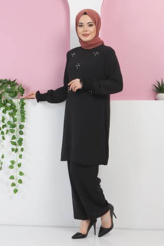 İnci Taşlı İkili Takım TSD220328 Siyah 
