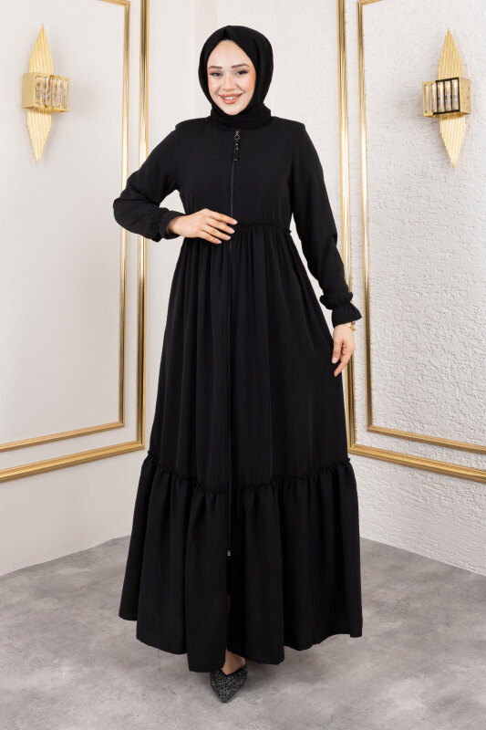 Volanlı Fırfır Detaylı Ferace TSD250127 Siyah - Tesettür Dünyası