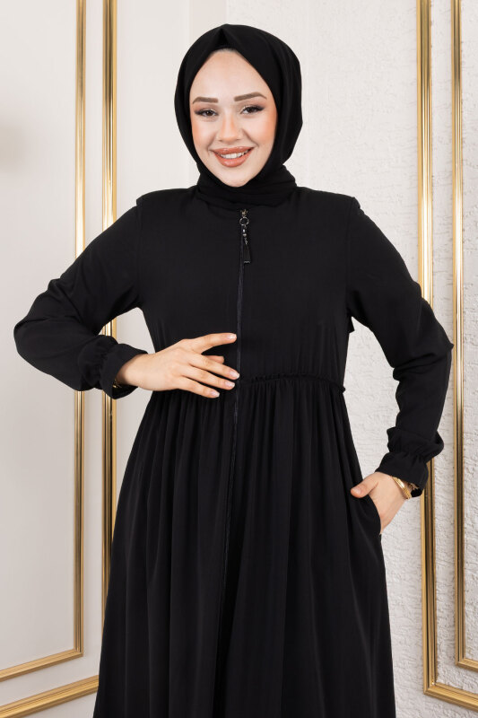 Volanlı Fırfır Detaylı Ferace TSD250127 Siyah - Tesettür Dünyası (1)