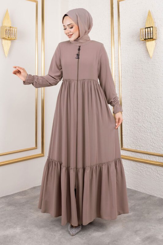 Volanlı Fırfır Detaylı Ferace TSD250127 Vizon - Tesettür Dünyası