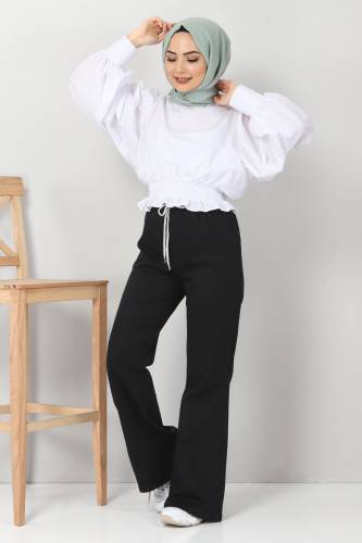 İspanyol Paça Kot Pantolon TSD22014 Siyah - Tesettür Dünyası