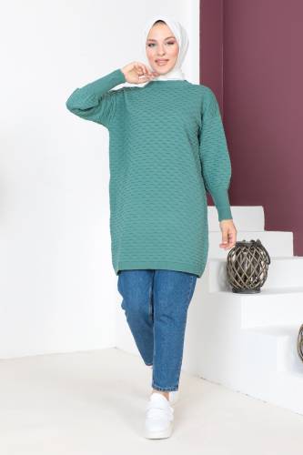 Kabartma Desenli Triko Tunik TSD230713 Mint Yeşili 