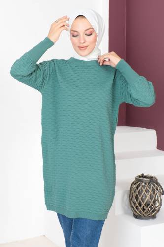 Kabartma Desenli Triko Tunik TSD230713 Mint Yeşili - 2
