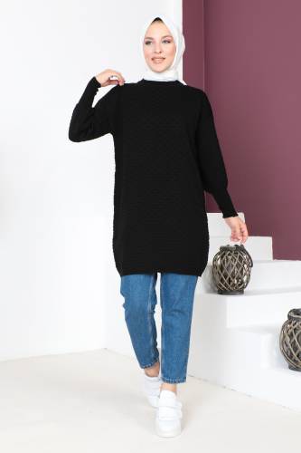 Kabartma Desenli Triko Tunik TSD230713 Siyah 