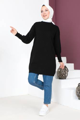 Kabartma Desenli Triko Tunik TSD230713 Siyah - 3
