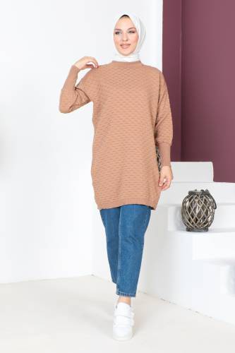 Kabartma Desenli Triko Tunik TSD230713 Vizon 
