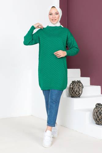 Kabartma Desenli Triko Tunik TSD230713 Yeşil 