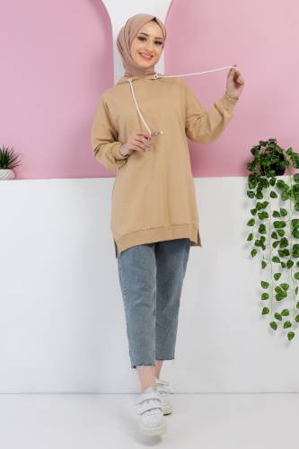 Kabartma Detaylı Sweatshirt TSD220416 Camel - Tesettür Dünyası (1)