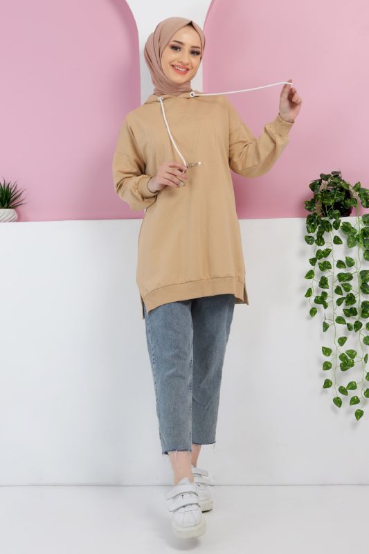 Kabartma Detaylı Sweatshirt TSD220416 Camel - 2
