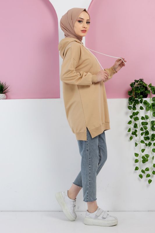 Kabartma Detaylı Sweatshirt TSD220416 Camel - 3