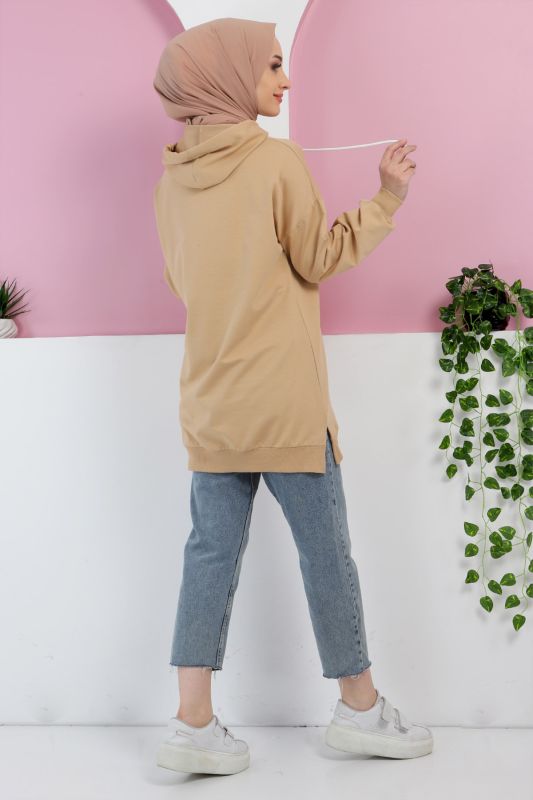 Kabartma Detaylı Sweatshirt TSD220416 Camel - 4