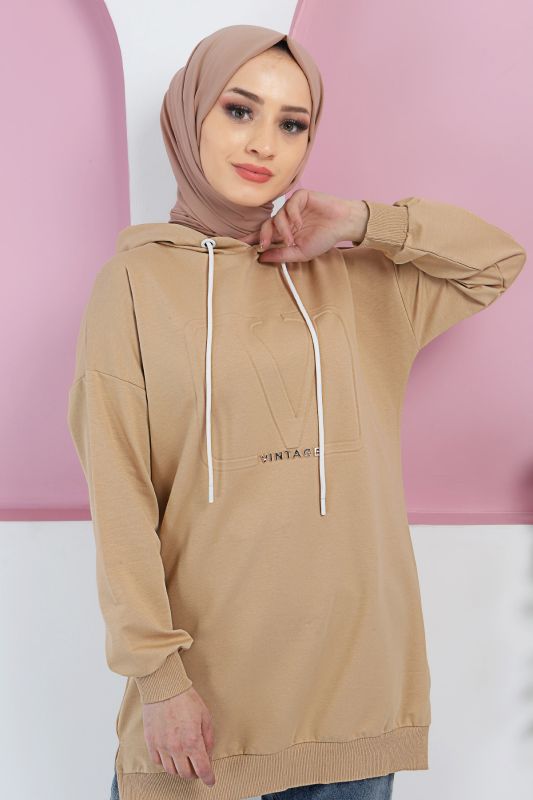 Kabartma Detaylı Sweatshirt TSD220416 Camel - 1