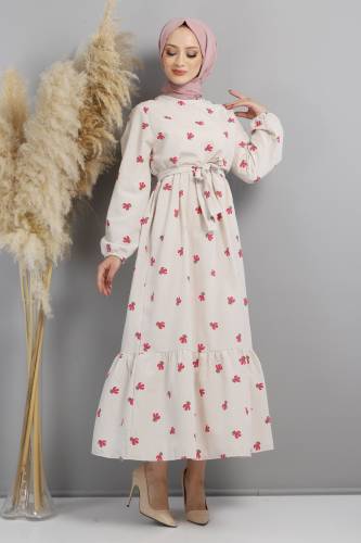 Kaktüs Desenli Elbise TSD220644 Fuşya 