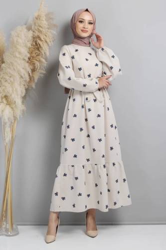 Kaktüs Desenli Elbise TSD220644 İndigo - 3